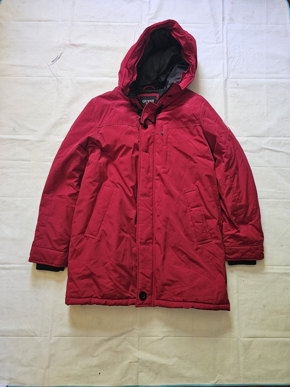 GUESS Men's Red Hooded Winter Coat